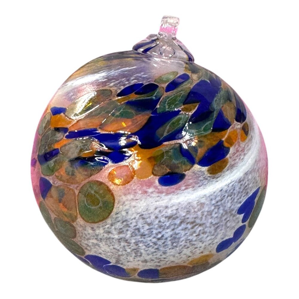 Vintage Swirl Handcrafted Green Blown Glass Ornament Ball Large 4" Cobalt Blue